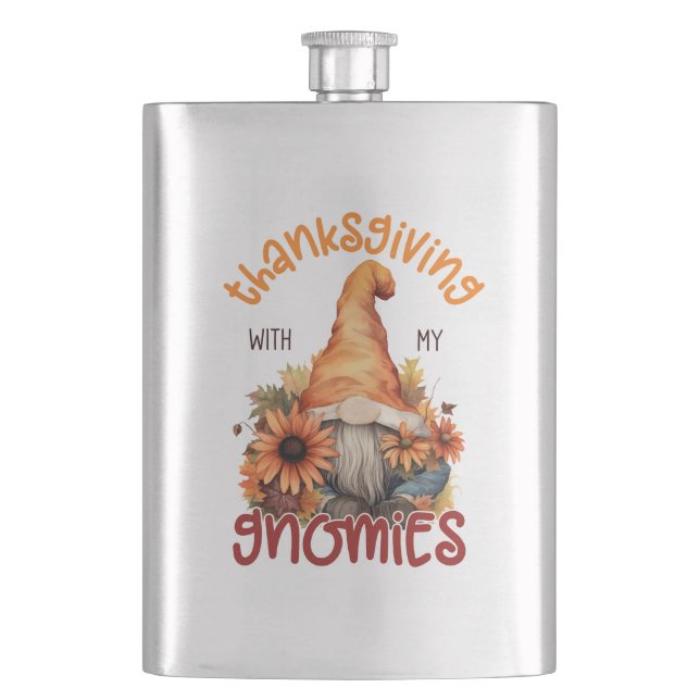 Floral Thanksgiving with my Gnomies  Flask (Front)