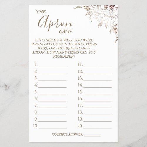 Floral The Apron Bridal shower game card Flyer