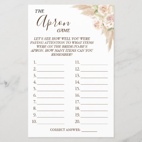 Floral The Apron Bridal shower game card Flyer