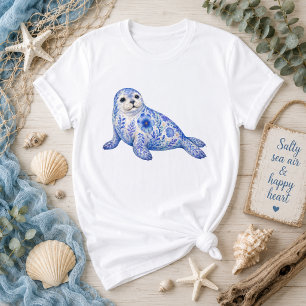 Floral Theme Harbor seal T-Shirt
