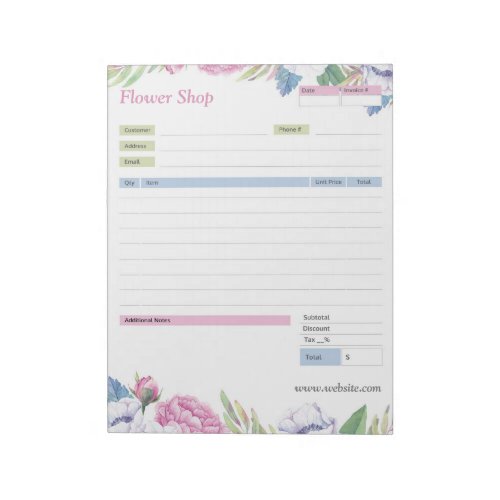 Floral Theme Order Form and Invoice Notepad