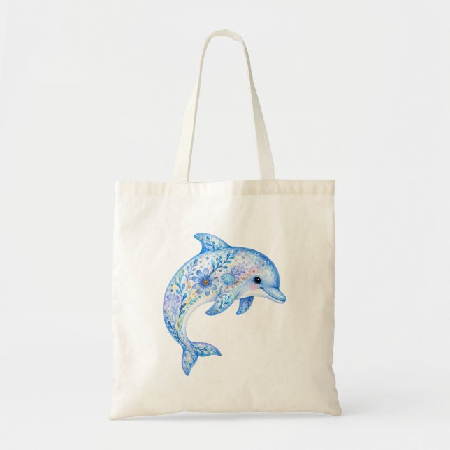 Floral Theme Pottery Art dolphin Tote Bag (Front)