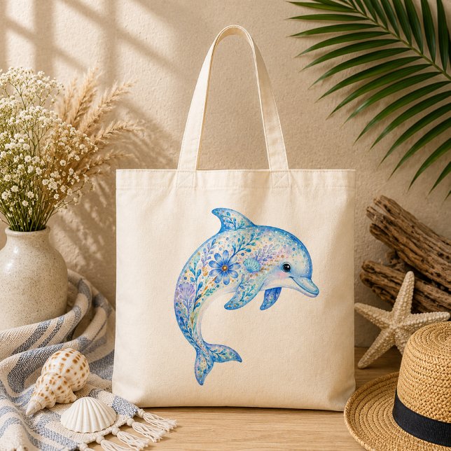Floral Theme Pottery Art dolphin Tote Bag (Creator Uploaded)