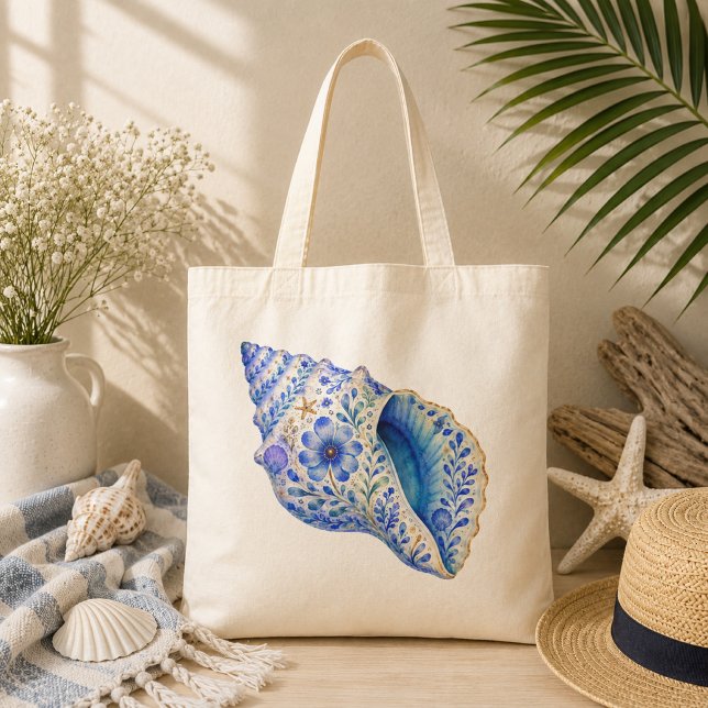 Floral Theme Pottery Art Seashell Tote Bag (Creator Uploaded)