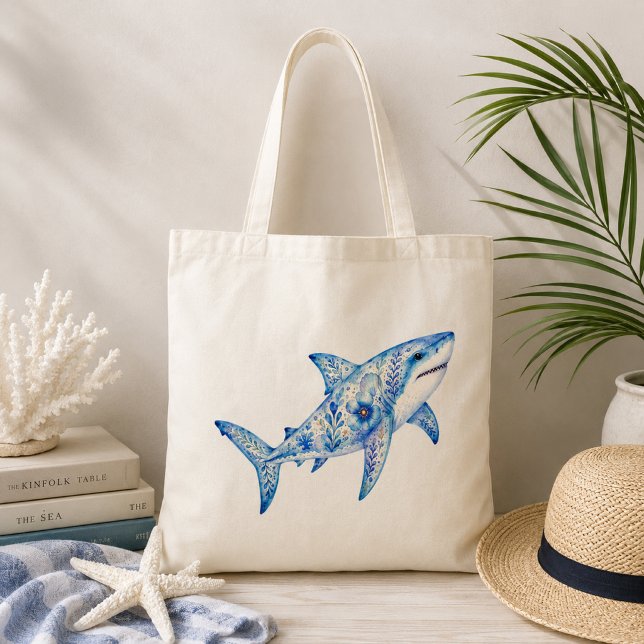 Floral Theme Pottery Art Shark Tote Bag (Creator Uploaded)