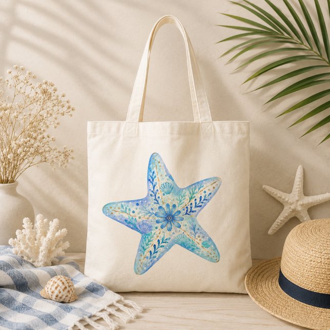 Floral Theme Pottery Art Starfish Tote Bag (Creator Uploaded)