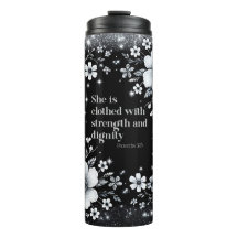 Floral Thermal Tumbler – Proverbs 31:25 For Women