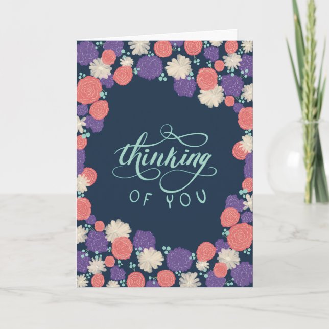 Floral Thinking of You Card with Calligraphy (Front)