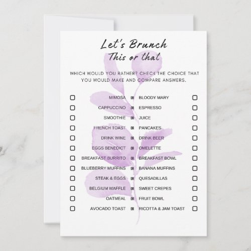 Floral This Or That Brunch Party Game Invitation
