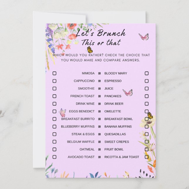 Floral This Or That Brunch Party Game Invitation (Front)