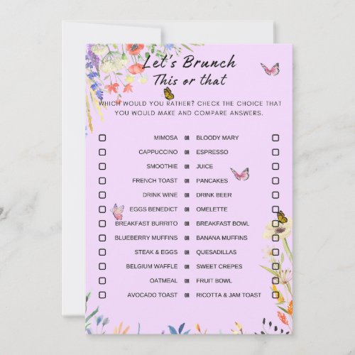 Floral This Or That Brunch Party Game Invitation