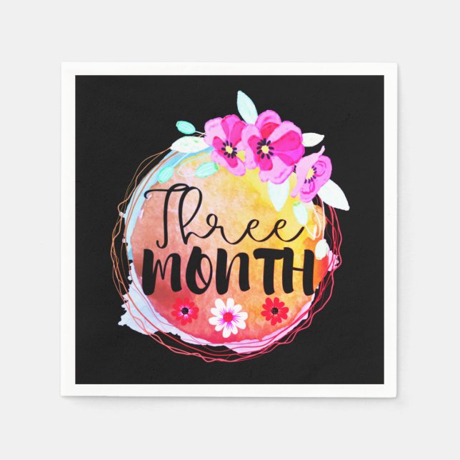 Floral Three Month Old Baby Milestone Label Napkins (Front)