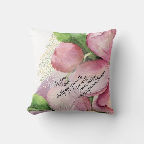 Floral Throw Cushion with Motivational Quote