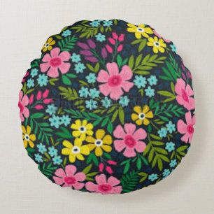Floral Throw Pillow Colorful Flower RoundCushion