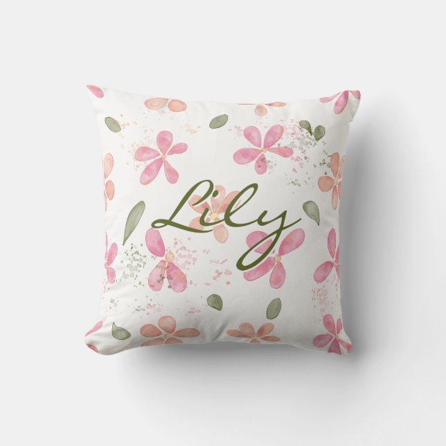Floral Throw Pillow | Watercolor flowers | Nursery (Front)