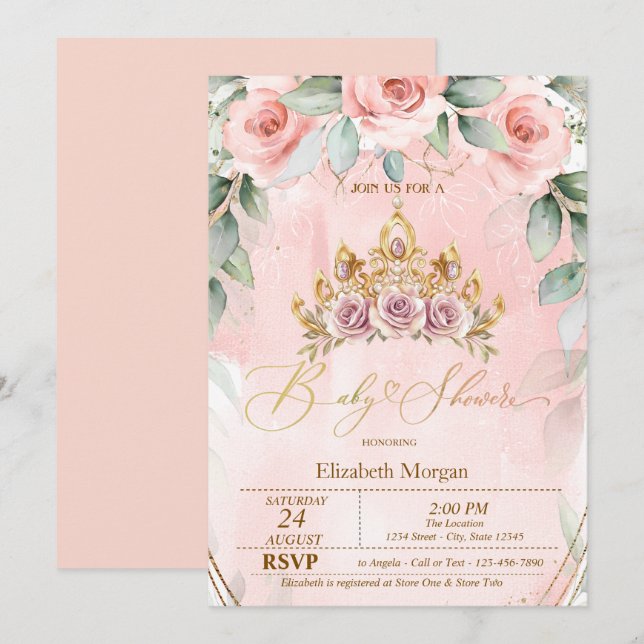 Floral Tiara Roses Baby Shower Invitation (Front/Back)
