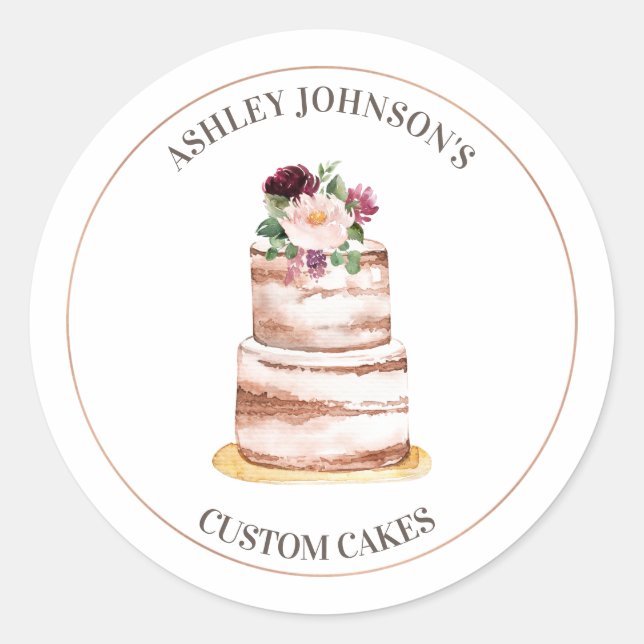 Floral Tiered Custom Cake Business Sticker (Front)