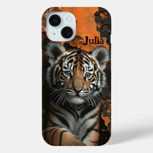 Floral tiger 3D with Custom Name iPhone 15 Case