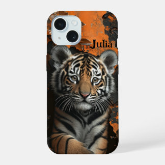 Floral tiger 3D with Custom Name iPhone 15 Case