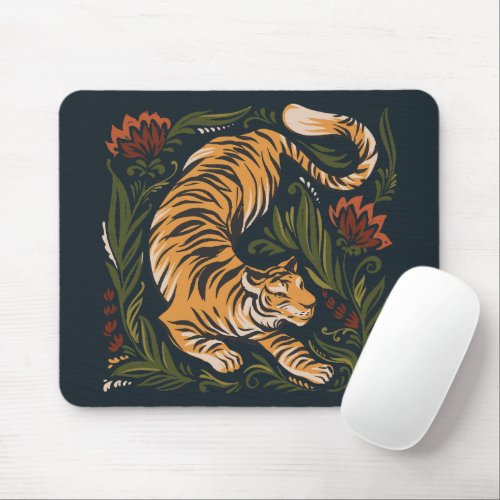 Floral tiger design mouse pad