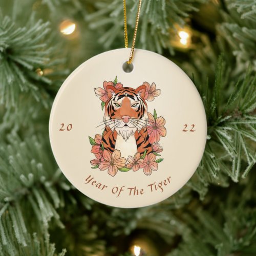 Floral Tiger Illustration Chinese New Year Tet   Ceramic Ornament