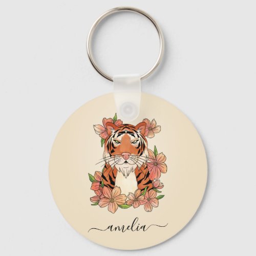 Floral Tiger Illustration Chinese New Year Tet   Keychain