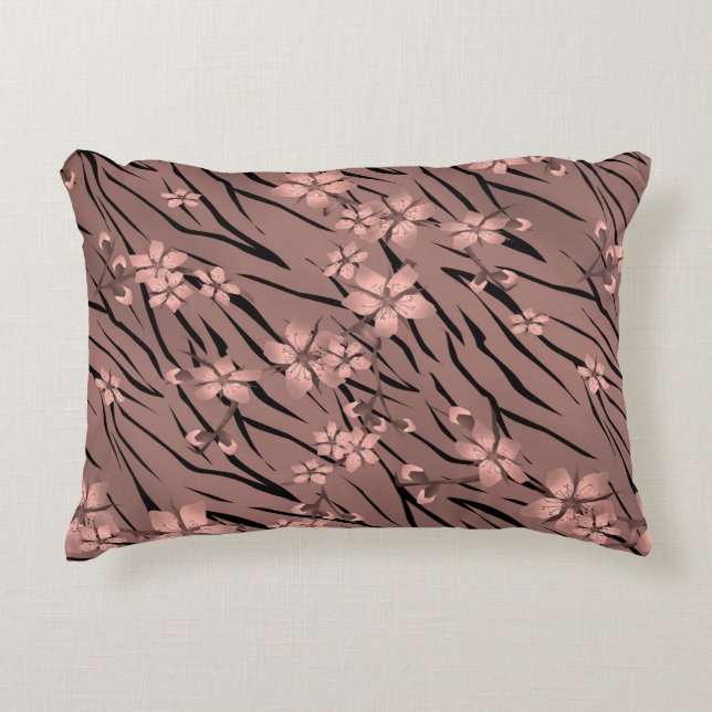 Floral tiger print accent pillow (Front)
