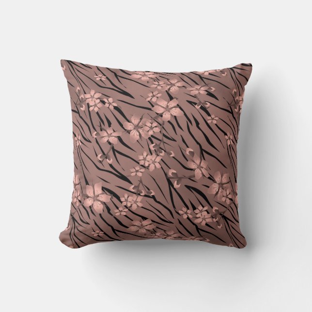 Floral tiger print throw pillow (Front)
