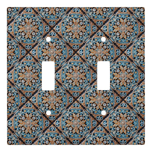 Floral Tile Pattern Faux Ceramic Light Switch Cover (Front)