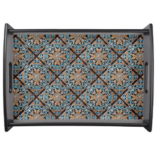 Floral Tile Pattern Faux Ceramic Serving Tray
