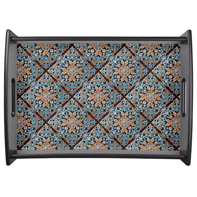 Floral Tile Pattern Faux Ceramic Serving Tray (Front)
