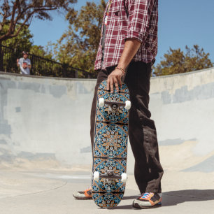 Floral Tile Pattern Faux Ceramic Skateboard