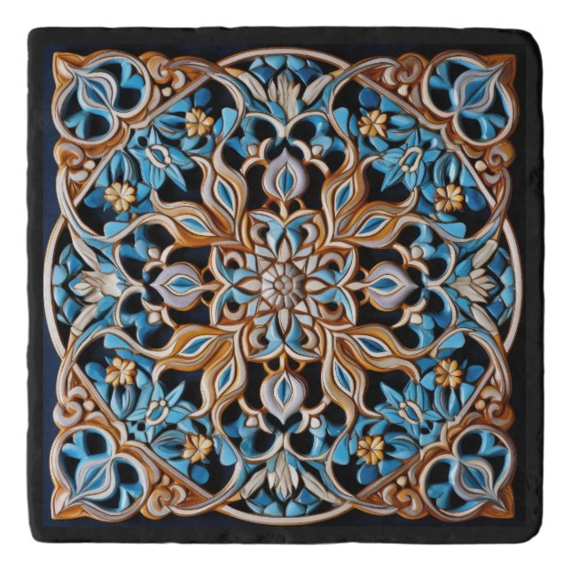 Floral Tile Pattern Faux Ceramic Trivet (Front)