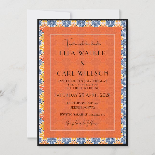 Floral Tile Pattern Wedding Invite (Front)