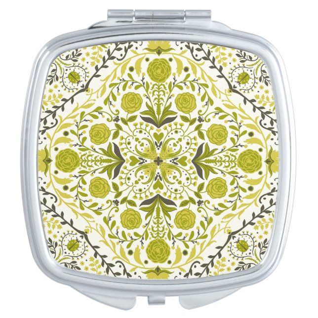 Floral tiles in green compact mirror (Front)