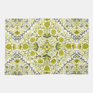 Floral tiles in green kitchen towel