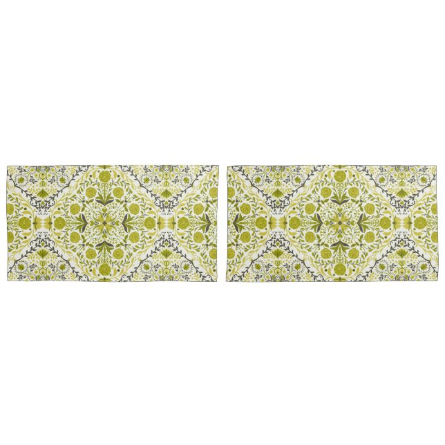 Floral tiles in green pillow case (Front-Set)