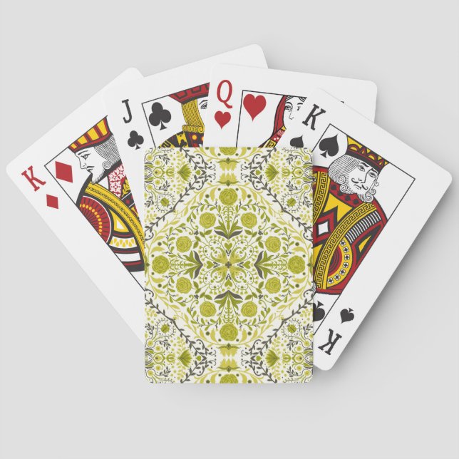 Floral tiles in green poker cards (Back)