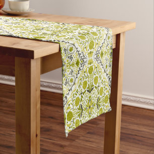 Floral tiles in green short table runner