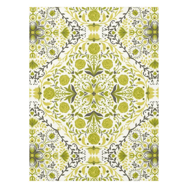 Floral tiles in green tablecloth (Front)