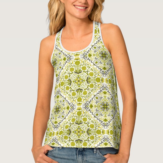 Floral tiles in green tank top (Front)