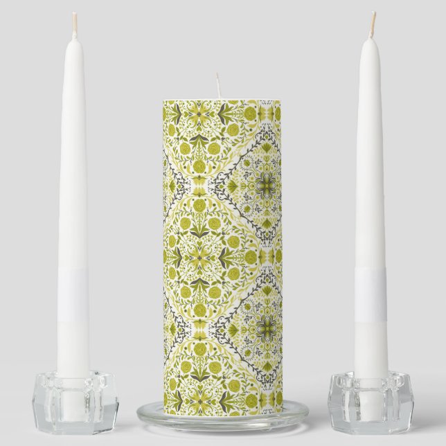 Floral tiles in green unity candle set (Front)