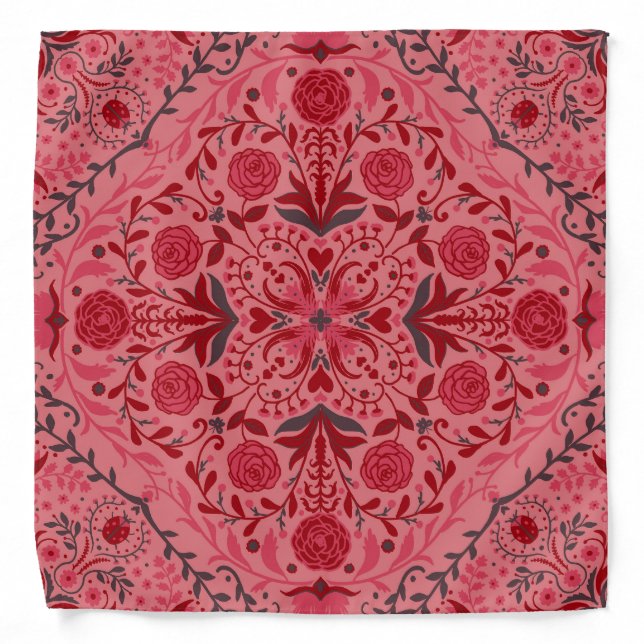 Floral tiles in red and watermelon pink bandana (Front)