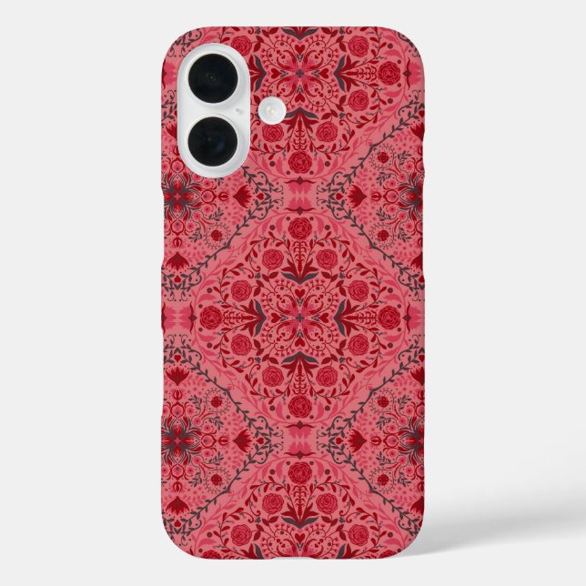 Floral tiles in red and watermelon pink Case-Mate iPhone case (Back)