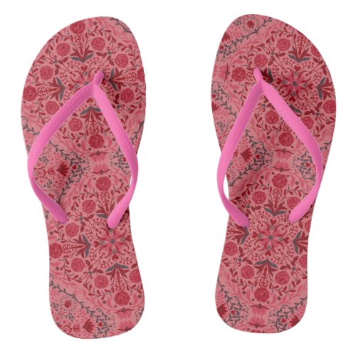 Floral tiles in red and watermelon pink flip flops