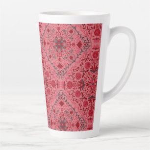 Floral tiles in red and watermelon pink latte mug