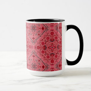 Floral tiles in red and watermelon pink mug