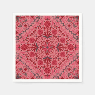 Floral tiles in red and watermelon pink napkins
