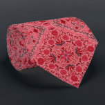 Floral tiles in red and watermelon pink neck tie<br><div class="desc">Hand-painted floral tiles,  flowers,  beetles,  butterflies</div>