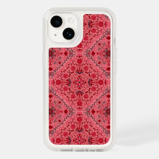 Floral tiles in red and watermelon pink otterbox iPhone case (Back)